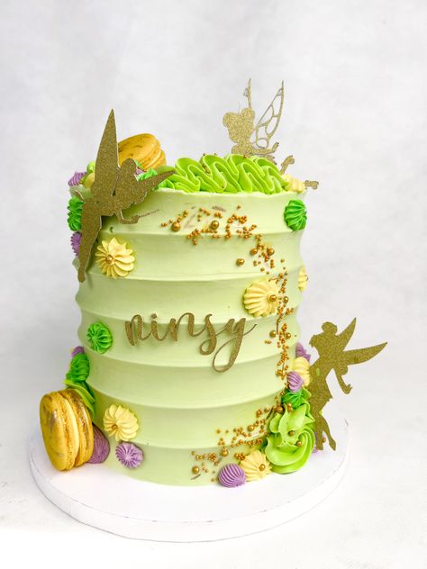 2 Tier Tinkerbell Cake, Tinker Bell 2nd Birthday, Thinker Bell Cake Ideas, Tinker Bell Decorations Birthday, Tinkerbell Smash Cake, Tinker Bell Cakes, Tinker Bell First Birthday Party, Tinker Bell Theme Birthday Party, Tinker Bell Birthday Cake