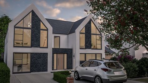 Contemporary double fronted house design Double Fronted House Uk, Double Gable House, Double Fronted House, Dormer Bungalow, Double Story House, Double House, Gable House, Double Storey House, Mill House