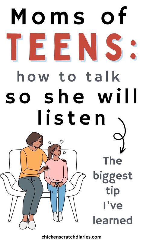 Graphic of mom and teen daughter with text "Moms of teens: how to talk so she will listen: the biggest tip I've learned" Prayers Ideas, Raising Girls, Teen Daughters, Conscious Parenting, Tips For Moms, Teenage Daughters, How To Say, What To Say, Family Activity