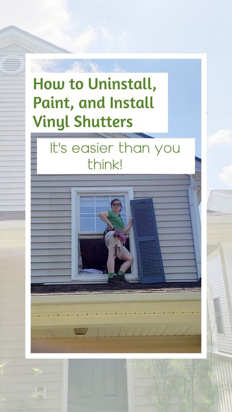 How to take down, repaint, and put up vinyl house shutters Painting Vinyl Shutters On House, Painting Shutters On House Diy, How To Paint Vinyl Shutters, Paint Vinyl Countertops, How To Paint Shutters On House, Painting Plastic Shutters, Shutter Painting Ideas, Painting Vinyl Shutters, Paint Shutters