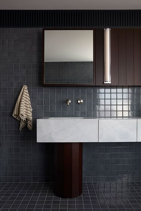 Bathroom Vignette, House In City, Moody Bathrooms, Pullman Hotel, Japanese Tile, 1970s House, Australia House, Exterior Tiles, Open Architecture