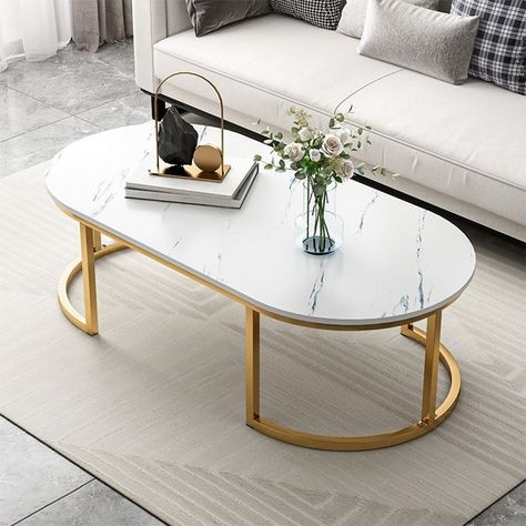 White Coffee Table Living Room, Oval Marble Coffee Table, Coffee Table Living Room Modern, Furnitur Ruang Keluarga, Living Room Furniture Styles, Marble Top Coffee Table, Minimalist Coffee Table, Luxury Coffee Table, Nordic Living Room