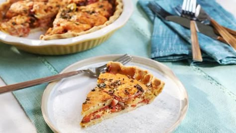 Tomato Pie with Cornmeal Crust Delicious Miss Brown, Cornmeal Crust, Kardea Brown, Brown Food, Pimiento Cheese, Brown Recipe, Tomato Pie, Pimento Cheese, Smoked Ham