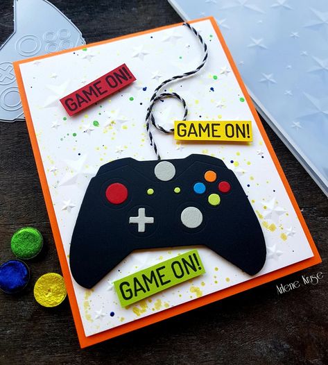 Game On! - Project Idea - Scrapbook.com Level Complete Stampin Up Cards, Hanging Paper Craft, Wall Hanging Paper Craft, Stampin Up Easter Cards, Craft For Home Decoration, 16th Birthday Card, Men's Cards, Hanging Diy, Card Making Templates