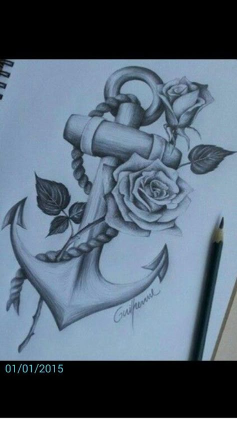 Anchor and rose shaded tattoo design Anker Tattoo Design, Anchor Drawings, Anchor Tattoo Design, Anker Tattoo, Tattoo Trend, Anchor Tattoos, Anchor Tattoo, E Tattoo, Foot Tattoo