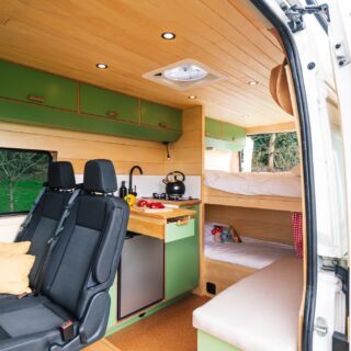 Brand New luxury conversion by Reset & Chill Campers - SOLD. ⋆ Quirky Campers Big Van, Quirky Campers, Campervan Hire, Van Conversion Interior, Chalet Design, Sprinter Camper, Van Ideas, Vw Crafter, Campervan Conversions