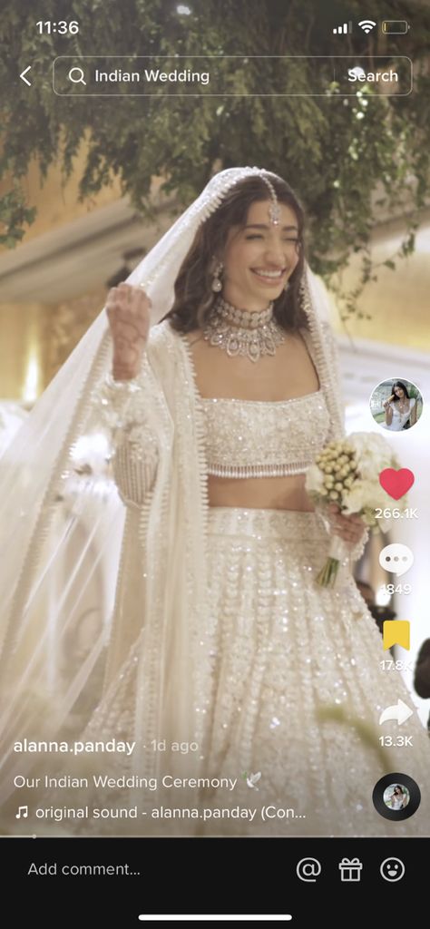 Ivory Lengha Bridal, Indian American Wedding Dress, White Lehenga For Nikkah, Alaana Pandey Wedding Dress, Festive White Wedding Lehenga, Transitional Season White Wedding Lehenga, Bollywood Style Off-white Wedding Lehenga, Modern Indian Wedding Dress, Brown Icons