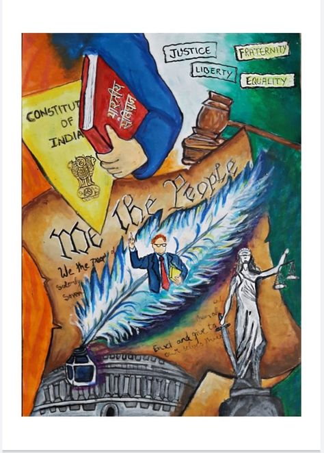 Preamble Of India Drawing, Constitution Drawing Ideas, Skill India Posters, Constitution Poster Ideas, Goal Of Developed India Paintings, Constitution Day Rangoli, Constitution Of India Poster Ideas, Constitution Day Painting, Constitution Day Poster Drawing