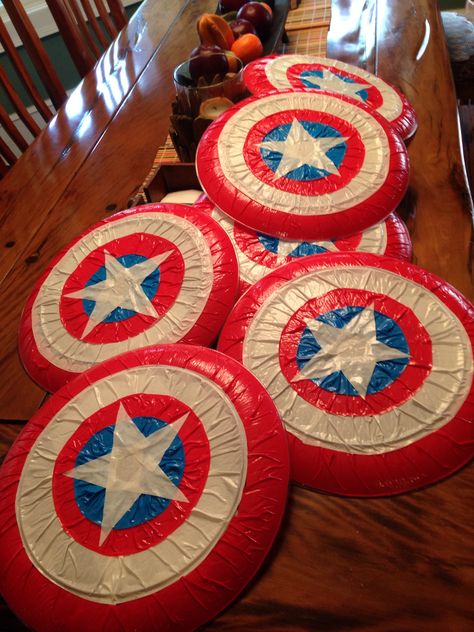 Captain America Shield made with platter and duct tape Homecoming Floats, Captain America Shield, Student Council, Homecoming, Captain America, Float, Avengers, Umbrella, Floating