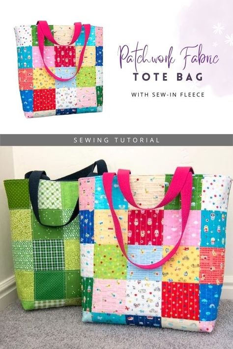 Patchwork For Beginners, Patchwork Tote Bags Free Pattern, Quilted Tote Bag Patterns Free, Simple Tote Bag Pattern Free, Quilt Bag Patterns, Tote Patterns Free, Quilted Tote Bags Tutorial, Easy Tote Bag Sewing, Fabric Scraps Ideas