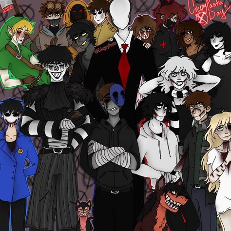 CringeyPasta on Instagram: “Yes... I finally finished it! this is a very late #creepypastaday drawing and I have my reasons! This is probably the biggest drawing I’ve…” Halloween Horror Nights Orlando, Creepypasta Art, Horror Things, Creepypasta Wallpaper, All Creepypasta Characters, Scary Creepypasta, Creepy Pasta Family, Creepy Smile, Creepypasta Funny