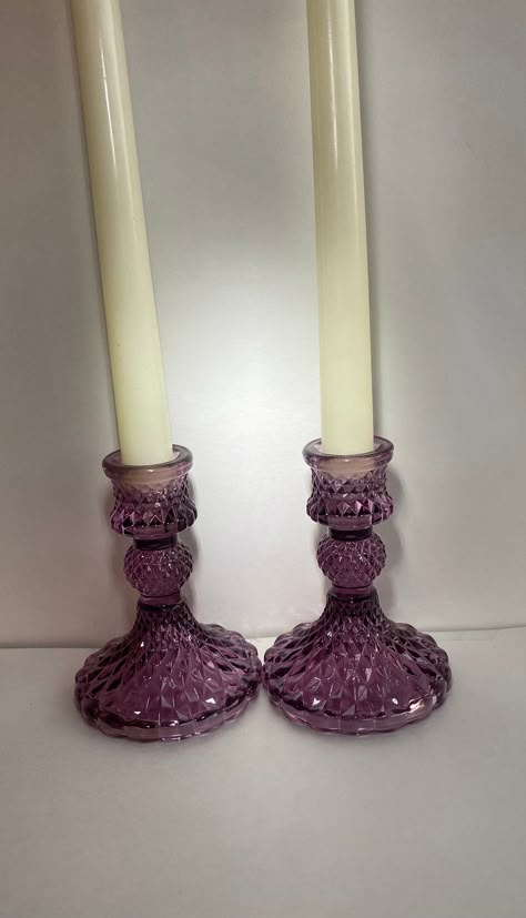 Purple candle holders! Great look for your home, or a nice candle dinner! https://www.etsy.com/listing/1340150116/purple-candle-holders-set-of-candle?click_key=f79d72858816a4cfd55af0c53c81b11f7d25b5b3:1340150116 Purple Dashboard, Purple Candle Holders, Purple Candle, Holiday Candle Holders, Whimsical Bedroom, Purple Candles, Holiday Candle, The Color Purple, Glass Candlestick Holders