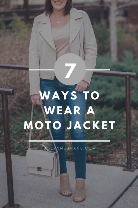 How To Style A Leather Moto Jacket, How To Style A Motorcycle Jacket, What To Wear With Moto Jacket, Moto Jacket Outfits For Women, Outfits With Moto Jacket, Ivory Moto Jacket Outfit, Leather Jacket Outfit Over 50, Moto Jacket Styling, Navy Moto Jacket Outfits