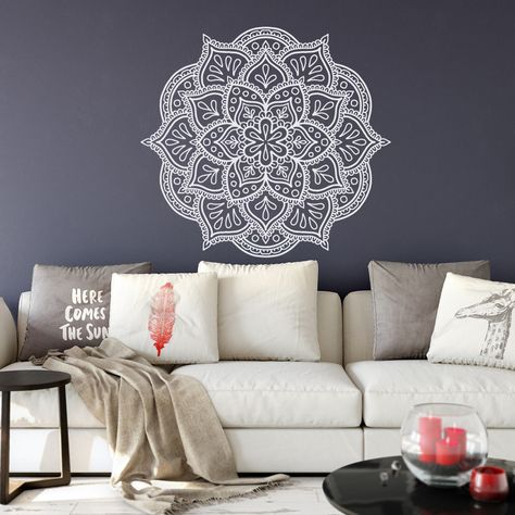 NEW Large Mandala Decal Bedroom Wall Decor Flower Mandala | Etsy Mandala On Wall, Small Mandala, Mandala Decals, Mandala Wall Decor, Yoga Studio Decor, Boho Mandala, Yoga Wall, Wall Decals For Bedroom, Ideas Hogar