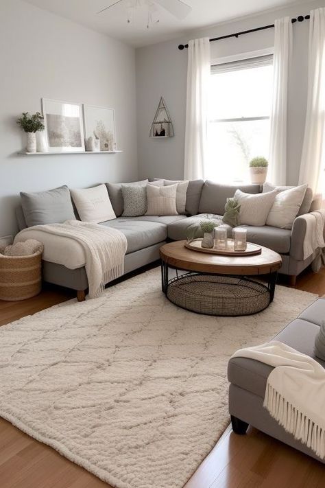 Tan And Grey Living Room, Grey Couch Living Room Ideas Cozy, Room Apartment Ideas, Living Room Apartment Ideas, Cheap Couches, Grey Apartment, Living Room Minimalist, Cozy Living Room Design, Apartment Decorating Living