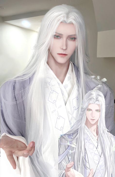 Long White Hair, Cosplay Boy, Anime Guy, Male Cosplay, Cosplay Characters, Amazing Cosplay, Manga Cosplay, Cosplay Makeup, Long Hair Styles Men