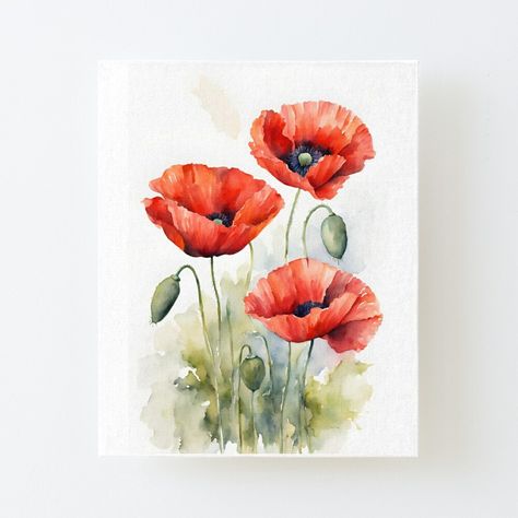 Get my art printed on awesome products. Support me at Redbubble #RBandME: https://www.redbubble.com/i/canvas-print/Red-Poppy-Red-Popies-Style-Flowers-Watercolor-by-KolorellaS/165697058.56DNM?asc=u Poppy Watercolor Painting Simple, Red Poppy Watercolor Tattoo, Poppy Flower Painting Watercolour, Red Poppy Flower Painting, Water Colour Painting Flowers Red Poppies, Watercolor Poppies, Red Poppies, Watercolor Flowers, Poppies