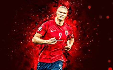 Erling Haaland, 4k, Norway National Football Team, UEFA, red neon lights, soccer, footballers, red abstract background, Erling Braut Haaland, Norwegian football team, Erling Haaland 4K Serbia National Football Team, Cr7 Hd Wallpapers, Ronaldo 2022, Red Abstract Background, Portugal National Football Team, Bayern Munich Wallpapers, Cristiano Ronaldo Hd Wallpapers, Bryan Robson, Serge Gnabry