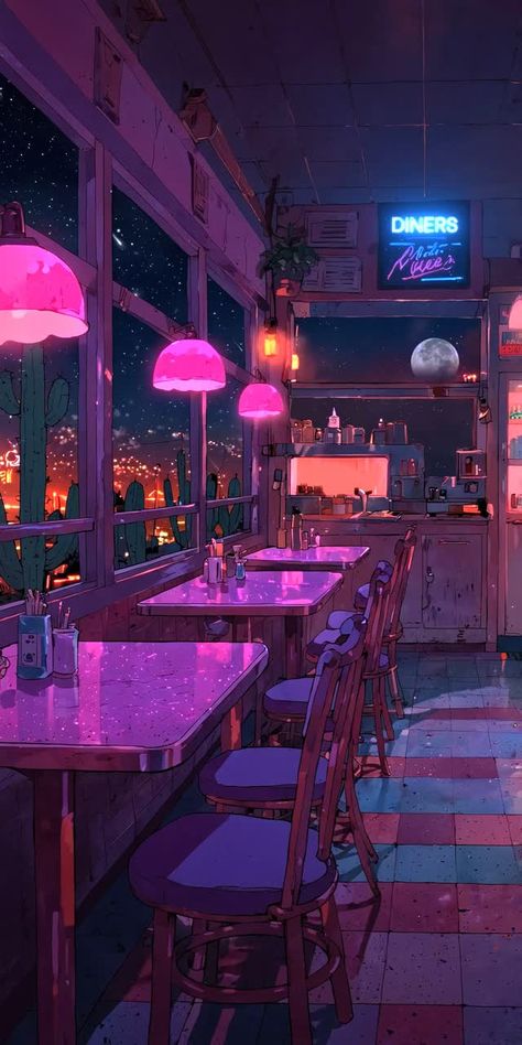 4k live wallpaper 80s Diner, Lo-fi Wallpaper, Pretty Backrounds, 80s Aesthetic Wallpaper, Lo-fi Aesthetic, Aesthetic Illustration, Illustration Colorful, 1980's Fashion, Iphone Wallpaper Kawaii