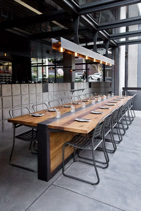 plan check restaurant downtown los angeles via M Loves M @marmar Culinary Studio, Restaurant Table Design, Luxury Room Design, Industrial Style Dining Table, Diy Picnic Table, Last Friday Night, Loft Kitchen, Wood Table Design, Hidden Kitchen