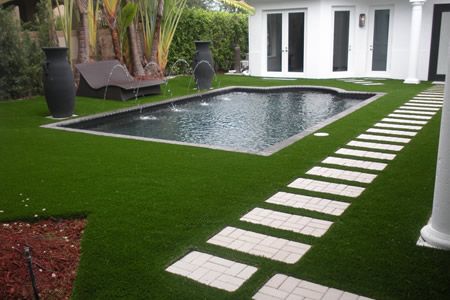 Green Yard Artificial Turf Around Pool, Crescent Ideas, Pool Landscapes, Small Pool Houses, Turf Roof, Landscaping Around Pool, Turf Backyard, Pool Decking, Pool Diy