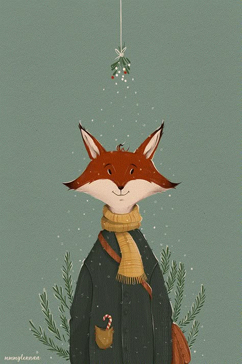 Christmas Illustrated Christmas Cards, Christmas Illustration Design, Digital Art Procreate, Christmas Card Illustration, Mistletoe Christmas, Art Procreate, Christmas Illustrations, Vintage Birthday Cards, Animal Portraits Art