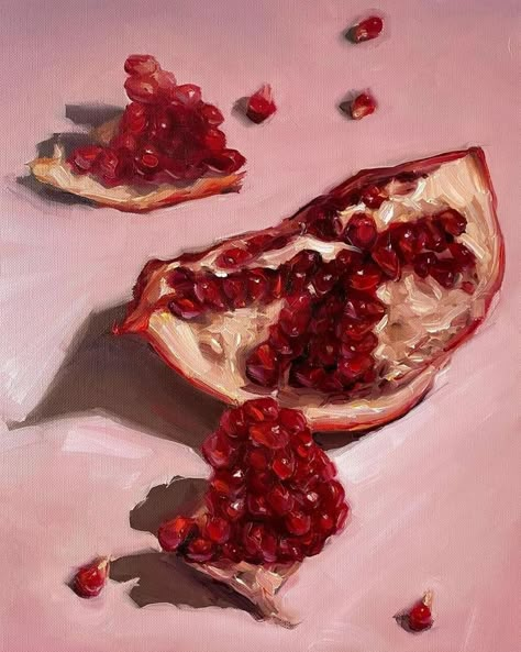 Pomegranate Art, Food Wall Art, Art Fruit, Food Painting, Still Life Oil Painting, Fruit Painting, Still Life Paintings, Daily Painting, Life Paintings