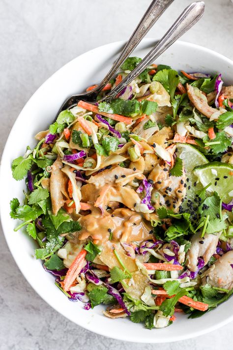 Chicken Salad With Rotisserie Chicken, Easy Asian Salad, Whole 30 Salads, Asian Chopped Salad, Asian Chicken Salad, Rotisserie Chicken Salad, Greek Chicken Salad, Crispy Wonton, Asian Chicken Salads