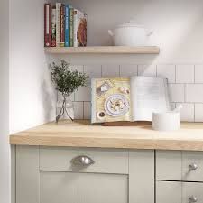 Oak Worktop Kitchen, Kitchen Cabinets End Panels, Oak Worktop, Sage Kitchen, Timber Kitchen, Country Cottage Kitchen, Wood Worktop, Laminate Worktop, Free Kitchen Design