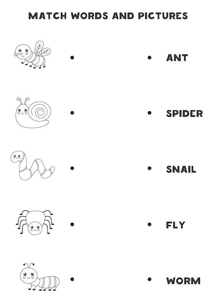 Match cute insects and the words. educat... | Premium Vector #Freepik #vector #worksheet #word-game #insect #bug Insects For Kids, Cute Insects, Soccer Backgrounds, Different Flags, Kindergarten Reading Worksheets, Soccer Tournament, Educational Games For Kids, Team Games, Kindergarten Math Worksheets