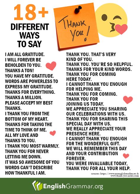 Ways to say: Thank you! Thank You Synonyms, Way To Say Thank You, Thank You In Different Ways, Ways To Say Thank You, Ways To Say Thanks, Sms Language, Teaching English Grammar, English Learning Spoken, Conversational English