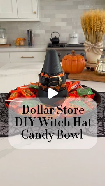 Keep It Cozy | Maddie Brasher on Instagram: "Just a dollar store witch hat candy bowl with a touch of DIY magic! ✨🧹Now it’s Halloween-ready perfection! 🕸️🎃 Save this post and follow me for more spook-tacular DIY’s!  • • • • #DIYMagic #HalloweenHacks #HalloweenDIY #HalloweenMagic #HalloweenDecor" Diy Halloween Candy Bowl, Diy Halloween Candy, Halloween Candy Bowl, Witch Diy, Halloween Magic, Candy Bowl, Diy Candy, September 10, Halloween Hacks