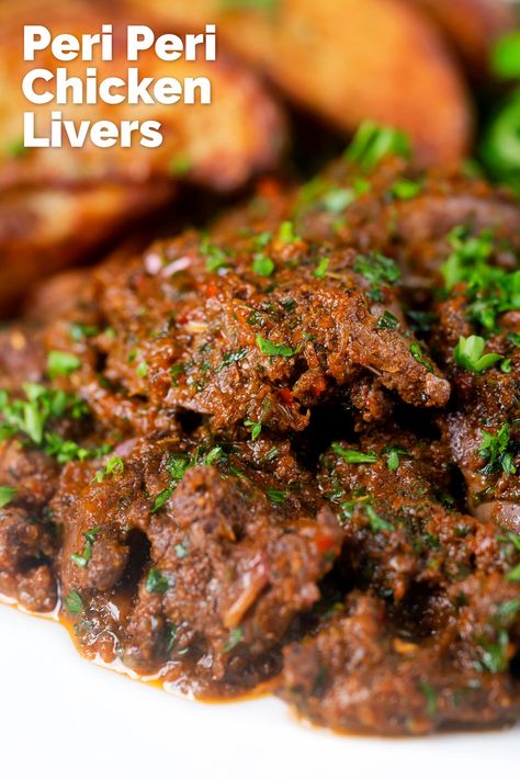 Peri Peri Chicken livers are a quick, easy and delicious way to cook liver in a wonderful spicy sauce all the way from South Africa. When I say that this dish is quick and easy... it takes around 20 minutes from start to finish, and that includes making a from-scratch peri peri marinade! Peri Peri Recipes, Peri Peri Chicken Livers, Peri Peri Marinade, Quick Stir Fry Recipes, Chicken Liver Recipes, Peri Chicken, Peri Peri Sauce, Fakeaway Recipes, Peri Peri Chicken