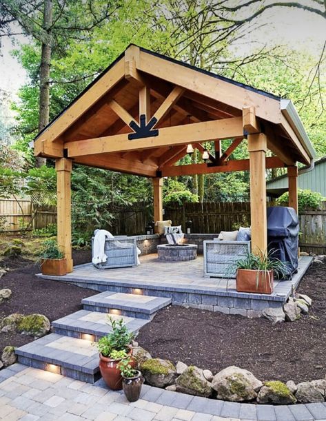 Outdoor Living Space With Pool, Outdoor Living Space Covered, Deck Outdoor Living, Pool Outdoor Living, Fire Pit Pergola, Paver Fire Pit, Outdoor Living Space Ideas, Gazebo With Fire Pit, Outdoor Fire Pit Area