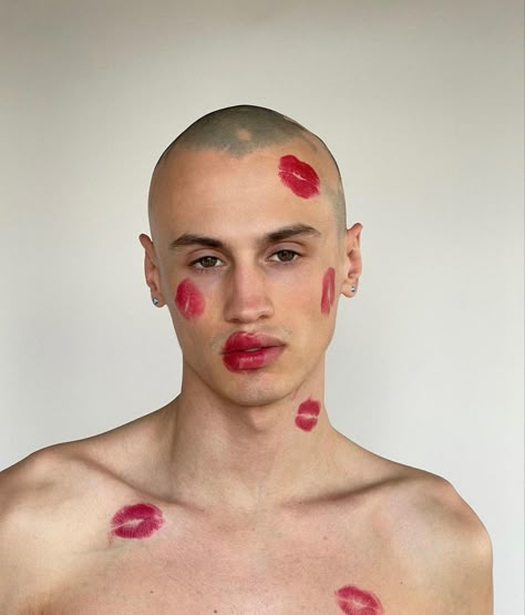 Cupid Photoshoot Men, Valentine Photo Shoot, Creative Photoshoot Ideas, Mens Editorial, Men Photoshoot, Lipstick Stain, Male Makeup, Model Inspo, Valentine Photo