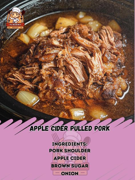 🍏🍖 Savor the deliciousness of Apple Cider Pulled Pork! A perfect balance of sweet and savory, ideal for gatherings! #PulledPork Apple Cider Pulled Pork Ingredients: Pork shoulder (3-4 lbs) Apple cider (1 cup) Brown sugar (1/4 cup) Onion (1, sliced) Garlic (4 cloves, minced) Apple cider vinegar (1/4 cup) Paprika (1 tbsp) Salt (1 tsp) Black pepper (1/2 tsp) Instructions: Place sliced onion at the bottom of a slow cooker. In a bowl, mix apple cider, brown sugar, vinegar, garlic, paprika, sal... Cider Pulled Pork, Apple Cider Pulled Pork, Sliced Onion, Daily Recipes, Pork Shoulder, Sweet And Savory, Daily Meals, Cider Vinegar, Apple Recipes