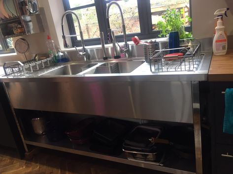 Industrial Sink Kitchen, Industrial Kitchen Sink Ideas, Stainless Steel Sink, Industrial Sink In Home Kitchen, Industrial Kitchen Ideas Stainless Steel, Restaurant Sink In Home Kitchen, Commercial Sink In Home Kitchen, Industrial Kitchen Design Stainless Steel, Commercial Kitchen Sink