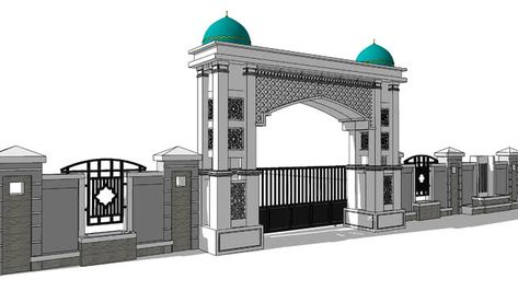 Pagar Masjid Mosque Design Islamic Architecture, Church Building Design, Compound Wall Design, Gate Wall Design, Front Wall Design, House Main Gates Design, Mosque Design, Entrance Gate, Front Gate Design