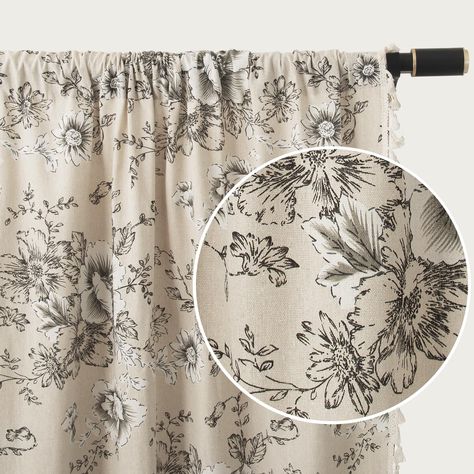 PRICES MAY VARY. Linen Curtains: Boho floral designs to decorate your warm home. Window curtain panels set includes has 1 panel or 2 panels. Curtain width is 52 inches. The lengths are 61 "long, 63" long, 84 "long and 96" long to meet your different size needs. Exquisite gardenias, leaves, and vintage peony patterns add farmhouse style to your Windows. Let you better enjoy the fun of life. Curtains for Living Room: Handmade high quality linen fabric with lovely fringes on the edges. It has a lig Gingham Curtains Living Room, Cottage Style Decor Living Room, Country Curtains Farmhouse Style, Living Room Curtains Ideas Farmhouse, French Country Bedroom Decor Ideas, Country Curtains Living Room, Country Farmhouse Decor Bedroom, Farmhouse Bedroom Curtains, French Country Window Treatments