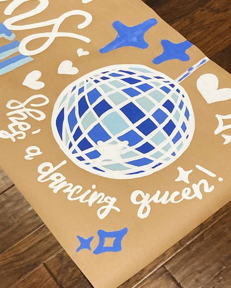 In true Mamma Mia fashion⚡️🪩💙 Mamma Mia Aesthetic Painting, Mama Mia Sorority Banner, Mama Mia Painting Ideas, Mamma Mia Banner, Mamma Mia Door, Mamma Mia Gifts, Mama Mia Painting, Mama Mia Bid Day, Mamma Mia Decorations