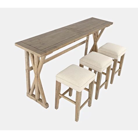 Sand & Stable Averi 3 - Person Counter Height Pine Solid Wood Dining Set & Reviews | Wayfair Light Brown Table, The Carlyle, Wood Table Bases, Backless Stools, Pub Table Sets, Solid Wood Dining Set, Backless Bar Stools, Brown Table, Counter Height Table