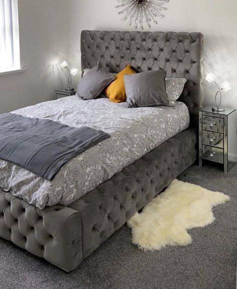 Single Room Ideas Small Spaces, Frame Bedroom Decor, Ambassador Bed, Bed Frame Upholstered, Grey Bed Frame, Large Bed, Neon Bedroom, Classy Bedroom, Girl Bedroom Designs