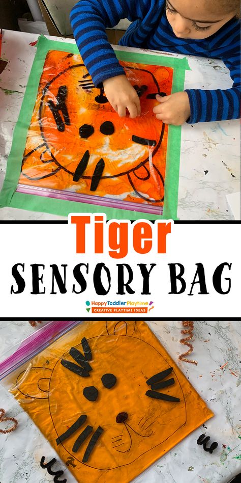 Tiger Sensory Bag for Preschoolers - HAPPY TODDLER PLAYTIME Wild Animals Preschool Activities Safari Theme, Africa Sensory Activities, Zoo Animals Sensory Bin, Zoo Sensory Activities Preschool, Zoo Activities For Babies, Toddler Zoo Animal Crafts, Zoo Theme Activities For Toddlers, Safari Animal Activities Preschool, Infant Zoo Crafts