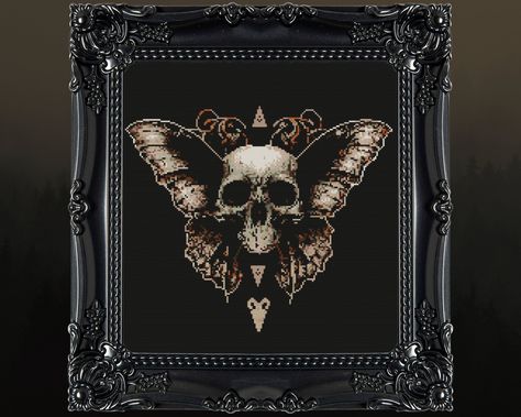 my #etsy shop: Skull Moth Cross Stitch Pattern Horror Gift for Goth X-Stitch Witchy Spooky Horror Cross Stitch Halloween Cross Stitch Modern https://etsy.me/3KDhHTW #skullmoth #halloween #crossstitch #witchcraft #crossstitchpattern #mothcrossstitch Horror Cross Stitch, Moth Cross Stitch, Cross Stitch Skull, Cross Stitch Halloween, Skull Moth, Stitch Halloween, Horror Gifts, Hawk Moth, Gothic Design