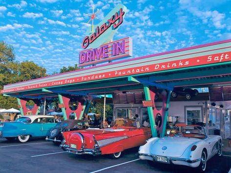 Drive In Diner Aesthetic, Drive In Restaurant, Beer Station, Diner Aesthetic, Deep Fried Appetizers, Colorful Galaxy, Summer List, 50s Diner, Good Drive