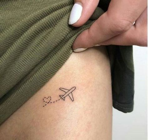 Somewhere Only We Know Tattoo, Just Go Tattoo, Small Travel Tattoos For Women, Minimalist Tattoo Travel, Airplane Tattoo, Plane Tattoo, Airplane Tattoos, Shape Tattoo, Inspiration Tattoos