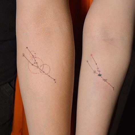 Matching Taurus constellation couple tattoo. Constellation Tattoo Ideas, Star Constellation Tattoo, Taurus Bull Tattoos, Floral Zodiac, Tattoo Ideas For Guys, Taurus Constellation Tattoo, Taurus Tattoo, Horoscope Tattoos, Taurus Constellation