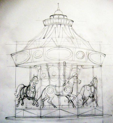 Circus Art Illustration, Circus Sketch, Carousel Drawing, Carnival Drawing, Carousel Illustration, Taco Tattoo, Carousel Aesthetic, Carousel Tattoo, Aesthetic Hacks