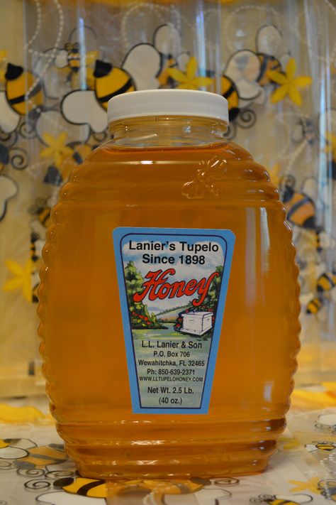 TUPELO HONEY 2.5 POUND JAR | L.L. LANIER AND SON'S TUPELO HONEY SINCE 1898 FLORIDA'S FIRST AND FINEST A 123 YEARS OF PURE TUPELO HONEY FROM THE APALACHICOLA RIVER SWAMPS Honey For Sale, Tupelo Honey, Honey, Florida, Gift Ideas, Pure Products, For Sale