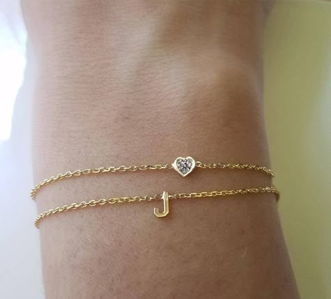 Initial Bracelet J, Bracelet With J, Gold Initial Bracelet, Heart Diamond Bracelet, Dainty Heart Bracelet, Bracelet With Letters, J Bracelet, Bracelet With Initials, Christmas Best Friend